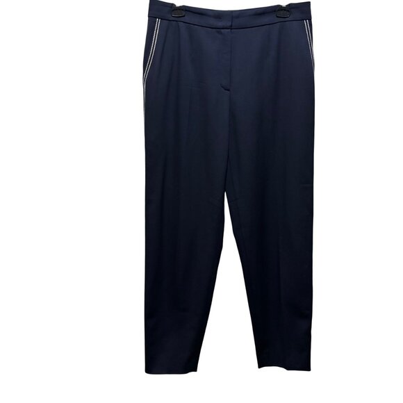 ESCADA Navy Blue Virgin Wool Dress Pants With White Contrast Size 38 Office Wear - Picture 1 of 8